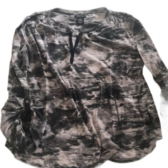 Calvin Klein Tie-Dye Black and Grey V-Neck Knit top Large - Picture 1 of 4